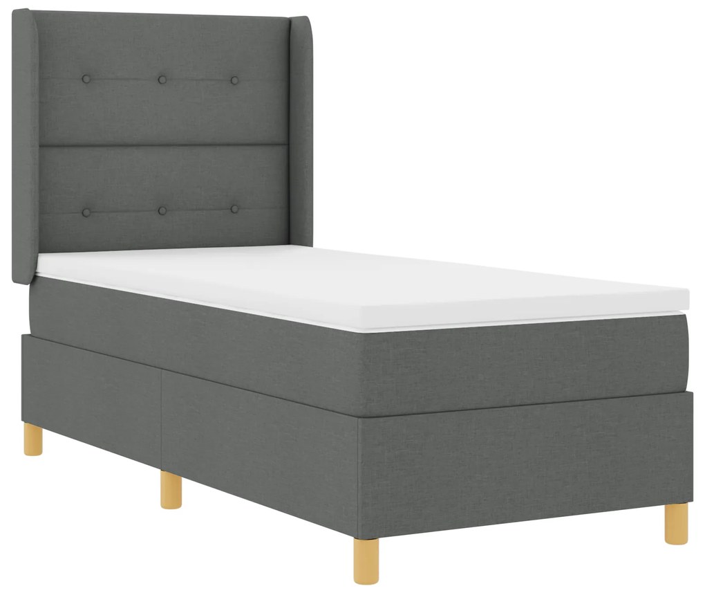 vidaXL Κρεβάτι Box Spring με Στρώμα & LED Σκούρο Γκρι 90x200 cm Υφασμάτινο