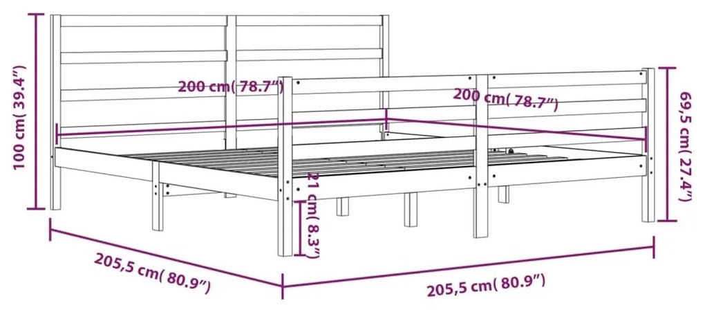 Πλαίσιο Κρεβατιού Λευκό 200 x 200 εκ. από Μασίφ Ξύλο Πεύκου - Λευκό