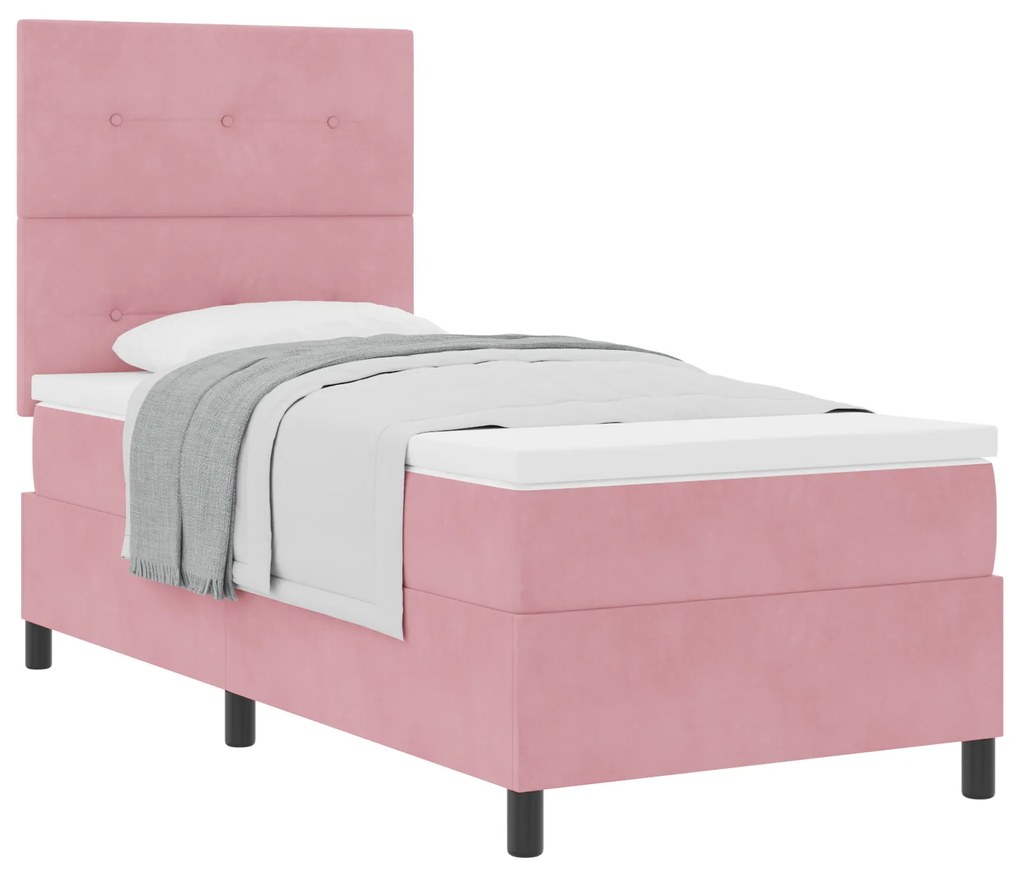 vidaXL Κρεβάτι με ελατήρια με στρώμα Ροζ 90 x 190 cm Βελούδο