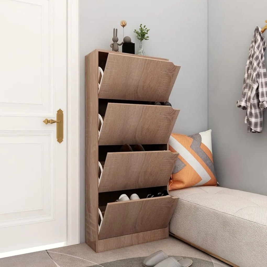 vidaXL Παπουτσοθήκη με 4 Πόρτες Sonoma Δρυς 59x24x136 εκ. Μοριοσανίδα