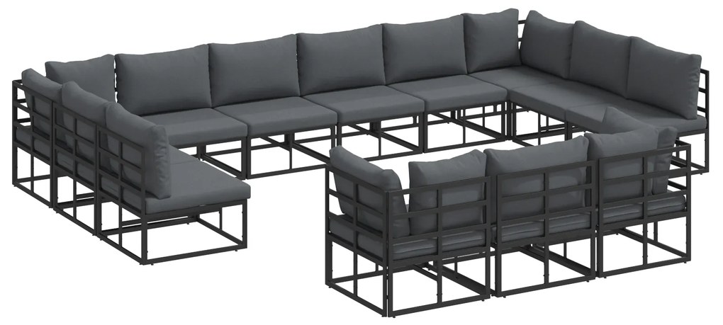 vidaXL Σετ Καναπέ Κήπου 13 pcs Μαύρο 423 x 211.5 x 71 εκ Αλουμίνιο