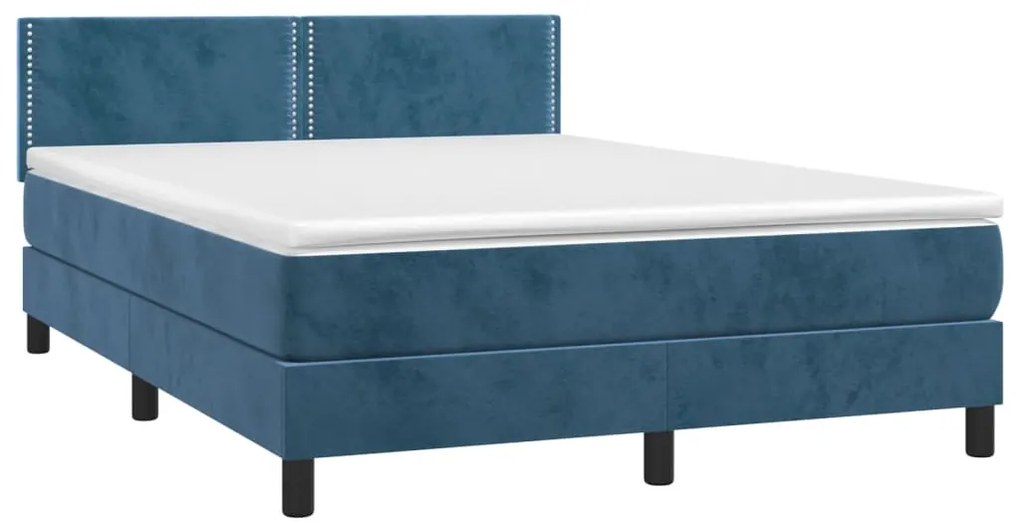 vidaXL Κρεβάτι Boxspring με Στρώμα Σκούρο Μπλε 140x200 εκ. Βελούδινο