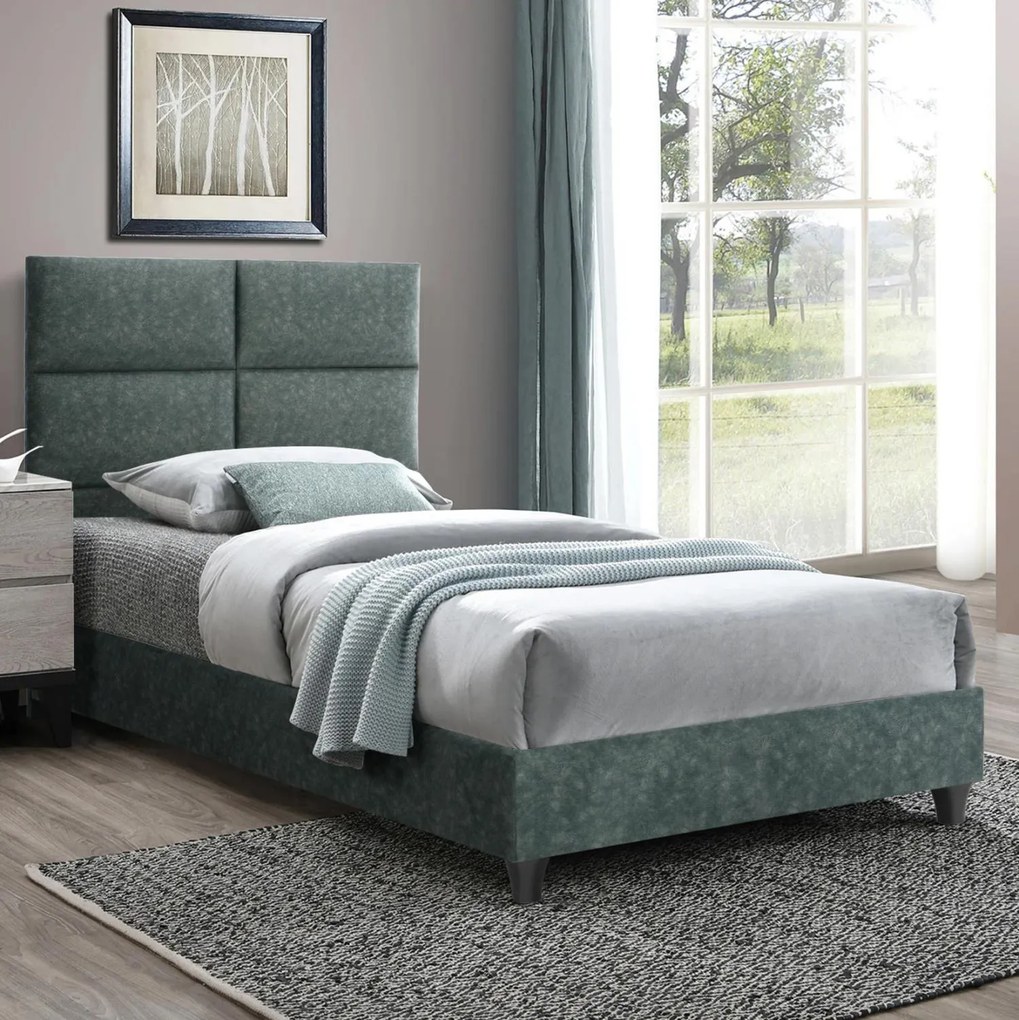 Επενδυμένο Κρεβάτι MILO Μονό Nubuck Πράσινο 90x200 εκ. 90x202x136 εκ.