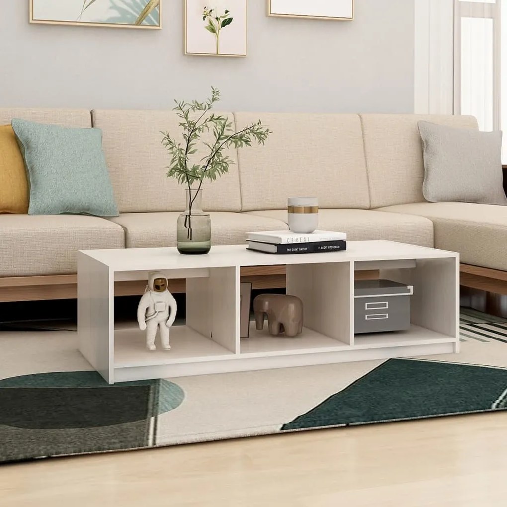 vidaXL Τραπεζάκι Σαλονιού Λευκό 110 x 50 x 34 εκ από Μασίφ Ξύλο Πεύκου