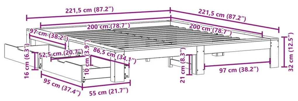 Σκελετός Κρεβ. Χωρίς Στρώμα Καφέ Κεριού 200x200 εκ Μασίφ Πεύκο - Καφέ