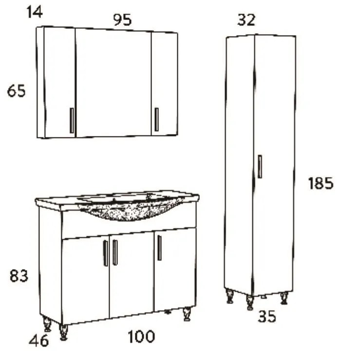 Σετ Επίπλου Mπάνιου SIENA 100 Λευκό 100x46x160 εκ.