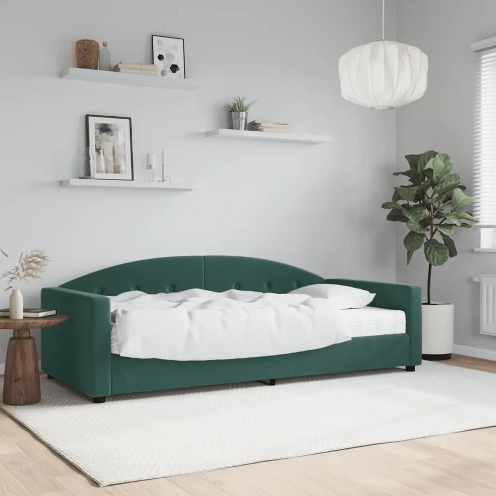 Καναπέ Κρεβάτι με Στρώμα Σκούρο πράσινο 90 x 200 εκ. Βελούδινος - Πράσινο