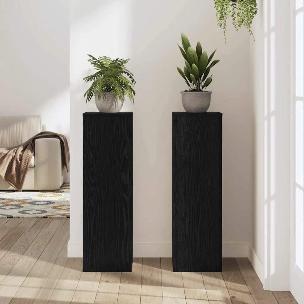 vidaXL Βάση φυτών 2 pcs Μαύρη Οξυά 25 x 25 x 80 cm Επεξεργασμένο ξύλο