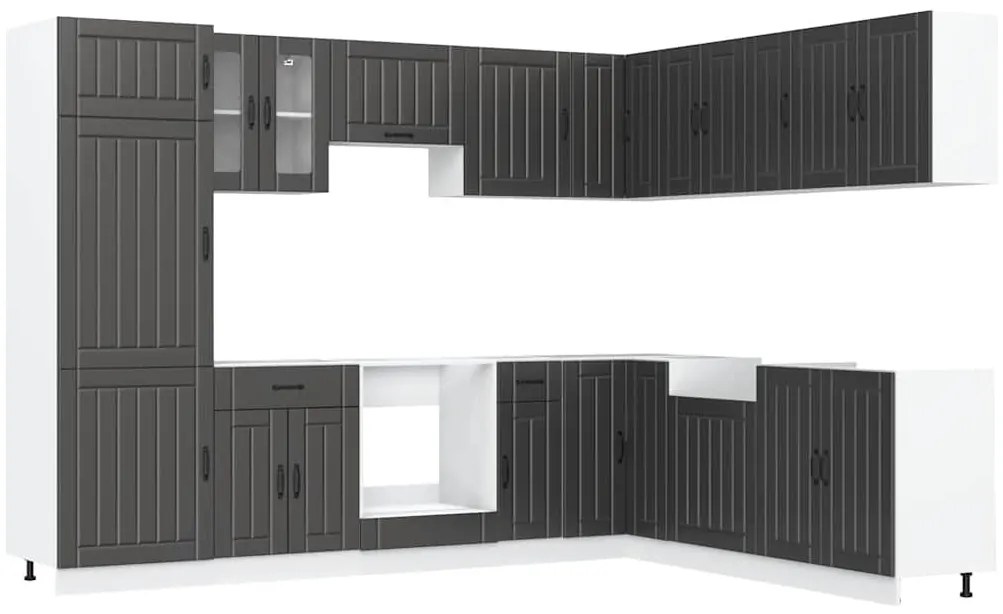 vidaXL 14 Piece Kitchen Cabinet Set "Lucca" Μαύρο κατασκευασμένο ξύλο