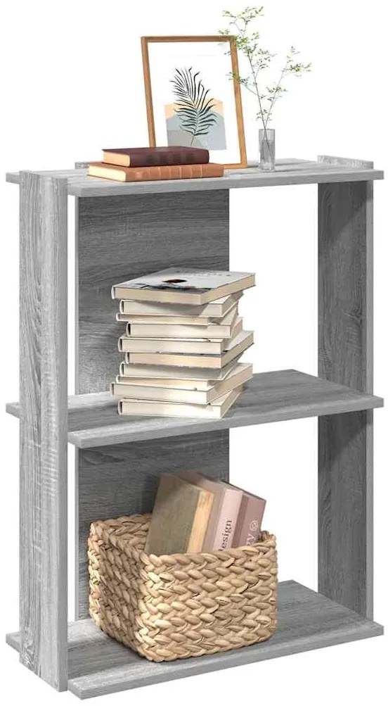 vidaXL Βιβλιοθήκη 3 Επιπέδων Γκρι Sonoma 60x30x80 εκ. Επεξεργ. Ξύλο