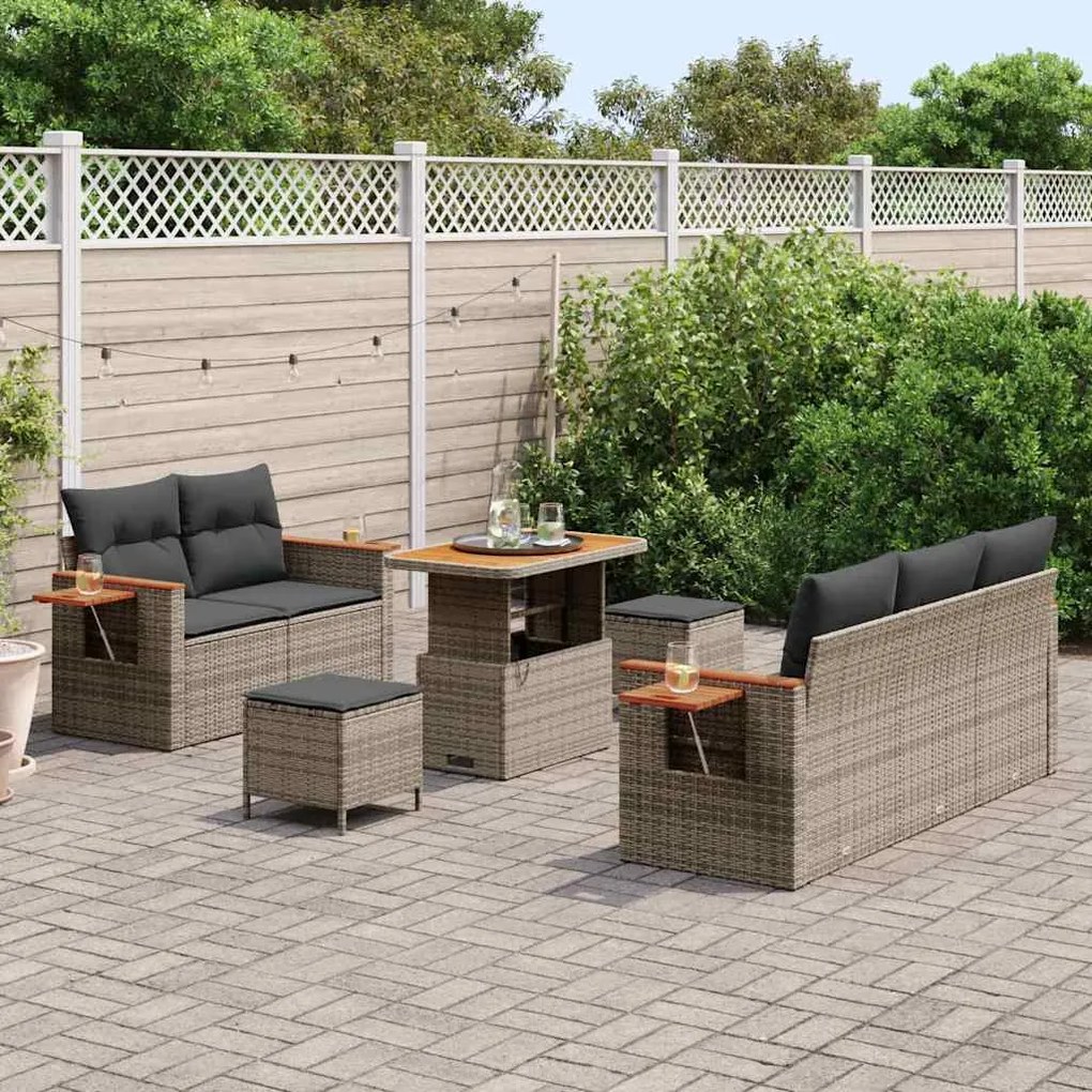 vidaXL Σετ Καναπέ Κήπου με μαξιλάρι 8 pcs Γκρι 90 x 55 x 71 cm