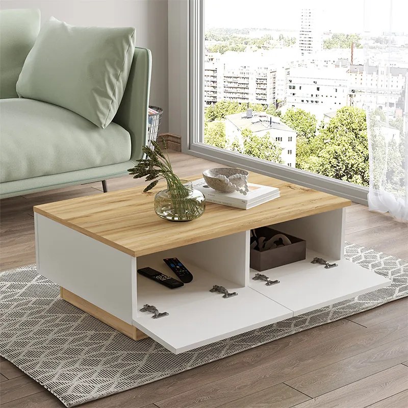 Τραπέζι σαλονιού Thunder pakoworld sonoma-λευκό 90x60x31.5εκ - 176-000106 - 176-000106