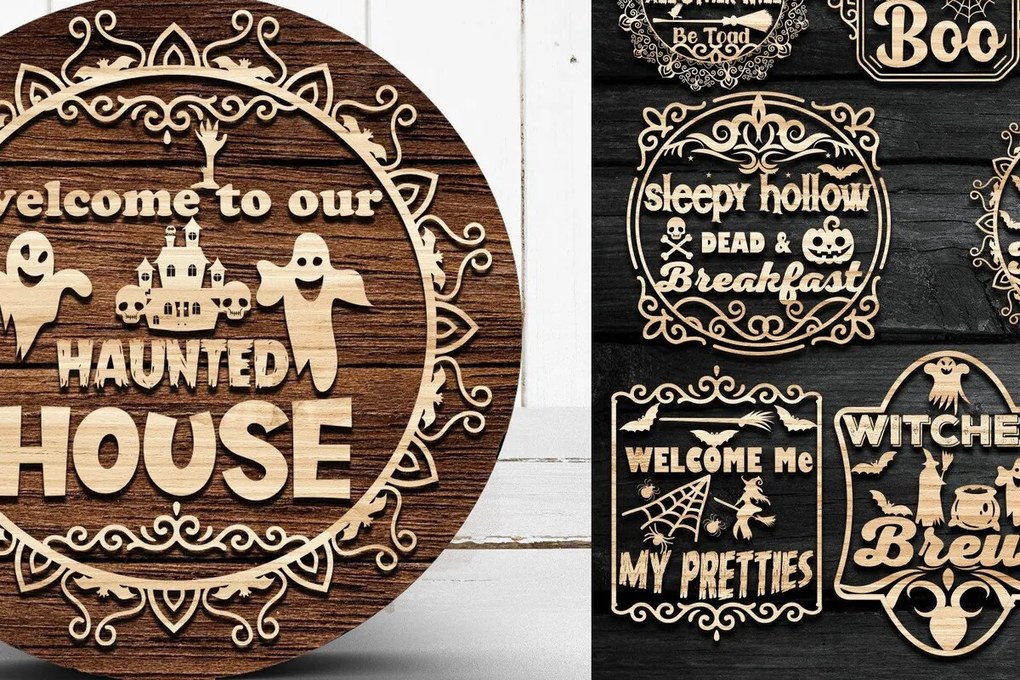 Intra απο ξύλο plywood 3mm-4mm πάχος – Πακέτο vintage Halloween Sign |V-03 Δίασταση  40x30 cm INTRAFABR-38123047