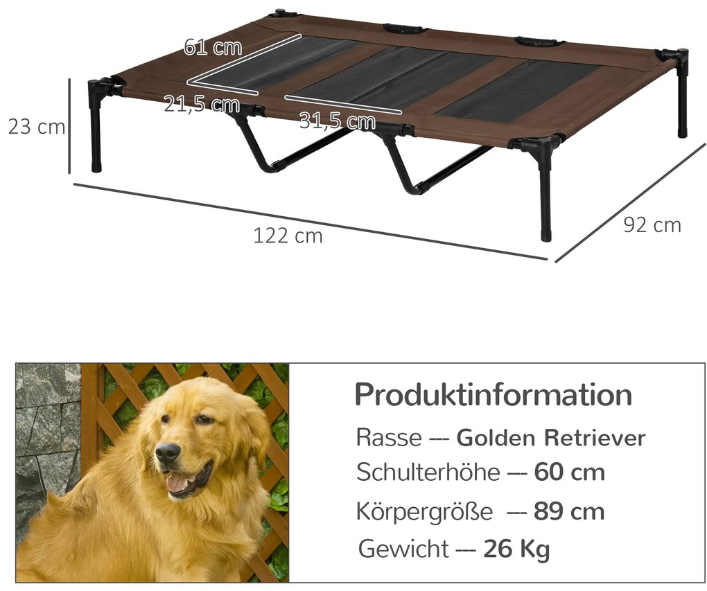 PawHut Κρεβάτι Σκύλου, Αναδιπλούμενο, Κρεβάτι Σκύλου Εξωτερικού Χώρου, Υψωμένη Βάση, 122 cm x 92 cm x 23 cm, Καφέ Καφέ + Μαύρο