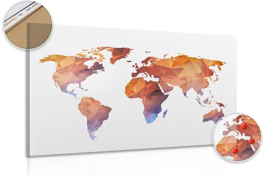 Εικόνα σε πολυγωνικό παγκόσμιο χάρτη από φελλό σε αποχρώσεις του πορτοκαλιού - 120x80  arrow