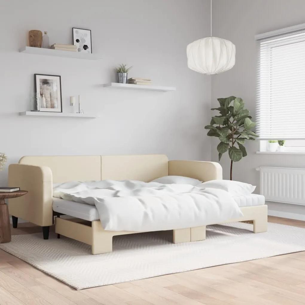 Καναπές Κρεβάτι Συρόμενος Κρεμ 90x200 εκ. Ύφασμα Στρώματα - Κρεμ