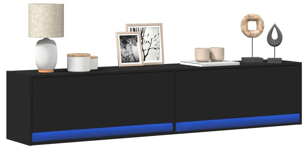 vidaXL Έπιπλο Τοίχου Τηλεόρασης με LED Μαύρο 180x31x38 εκ.