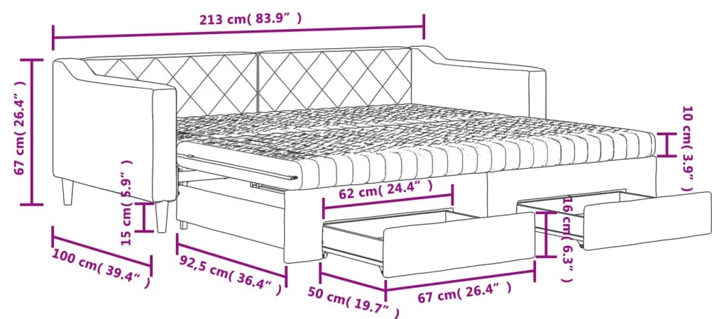 Καναπές Κρεβάτι Συρόμενος Σκούρο Γκρι 90x190 εκ Ύφασμα Συρτάρια - Γκρι