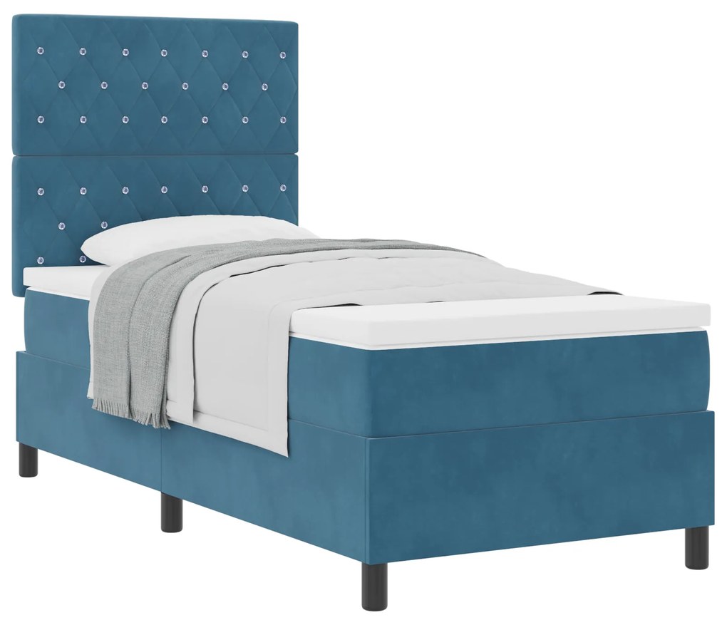 vidaXL Κρεβάτι Box Spring με στρώμα Σκούρο Μπλε 90x200 εκ. Βελούδο