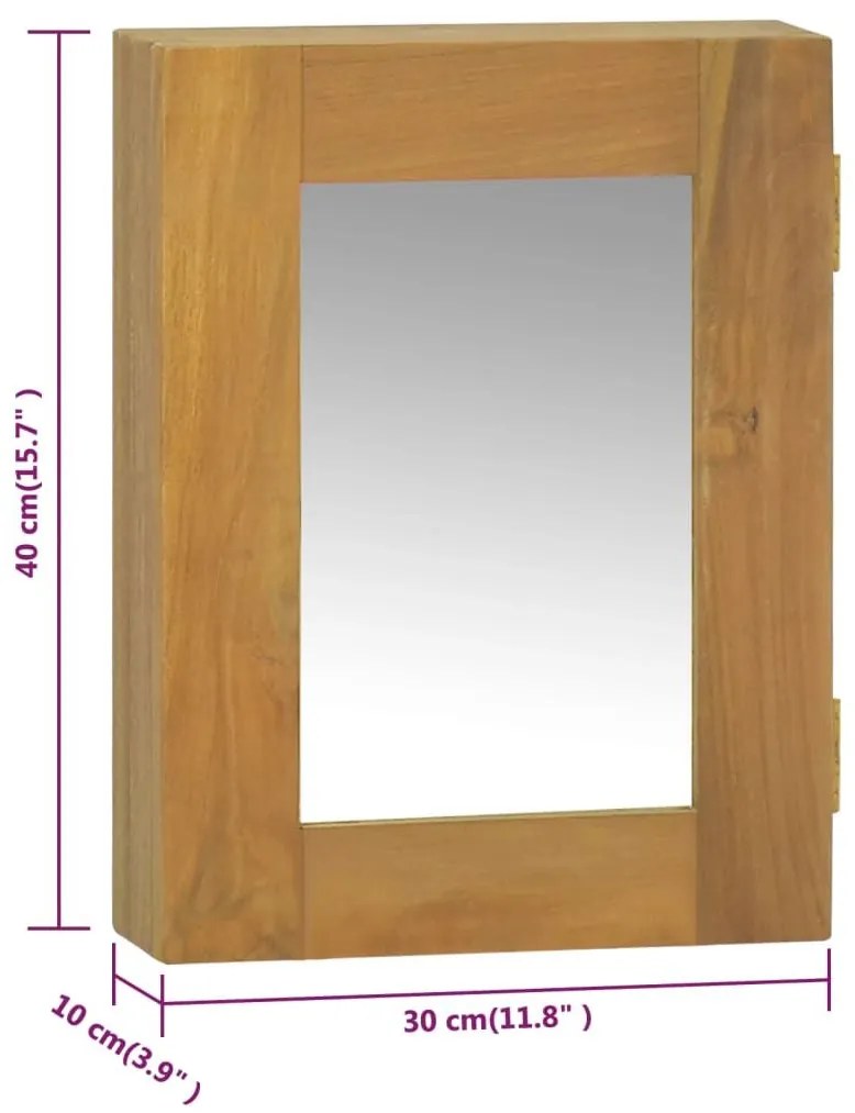 Ντουλάπι Καθρέφτης Μπάνιου 30 x 10 x 40 εκ. από Μασίφ Ξύλο Teak - Καφέ