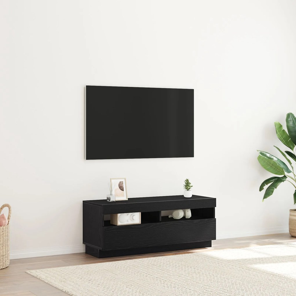 Ντουλάπι τηλεόρασης με LED φώτα σε Μαύρο Δρυ 100x35x40 εκ. από επεξεργασμένο ξύλο