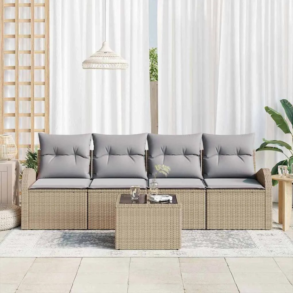 vidaXL Σετ Καναπέ Κήπου 5 pcs Μπεζ 55 x 55 x 37 εκ Πολυ ράταν