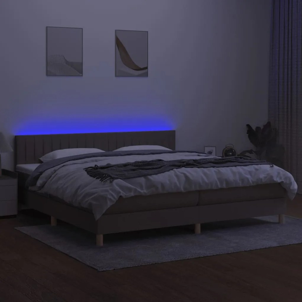 vidaXL Κρεβάτι Boxspring με Στρώμα & LED Taupe 200x200 εκ. Υφασμάτινο