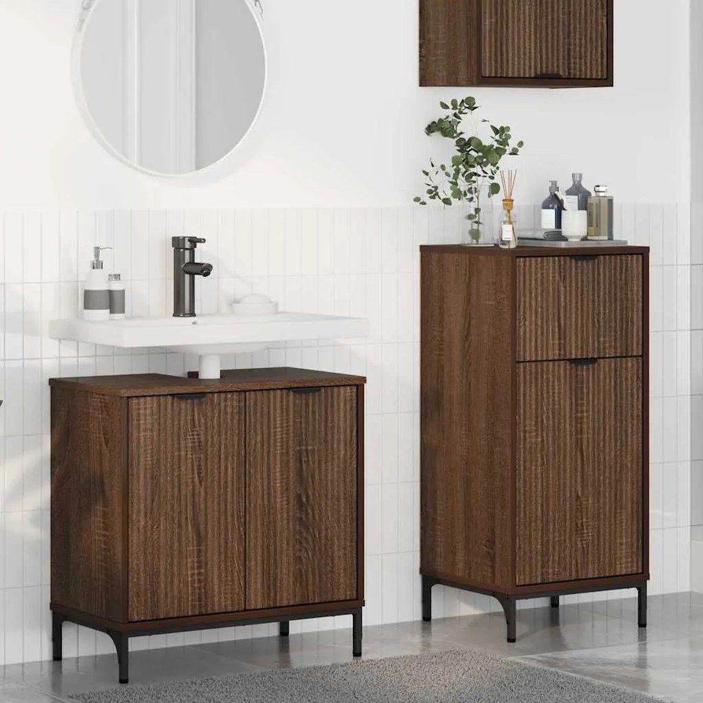 vidaXL Σετ Επίπλων Μπάνιου με ράφι 2 pcs Καφέ δρυς 39.5 x 36 x 88 εκ