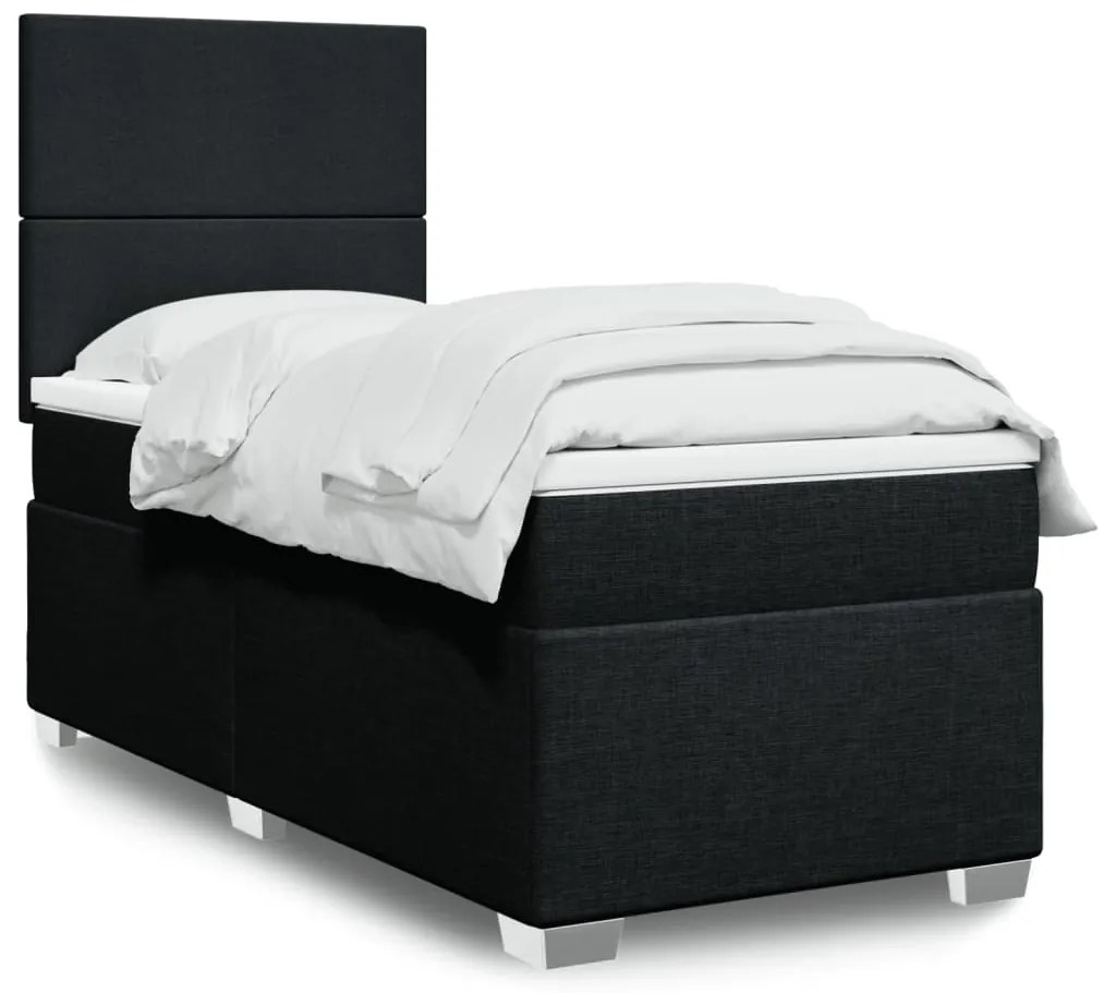 vidaXL Κρεβάτι Boxspring με Στρώμα Μαύρο 90x200 εκ. Υφασμάτινο
