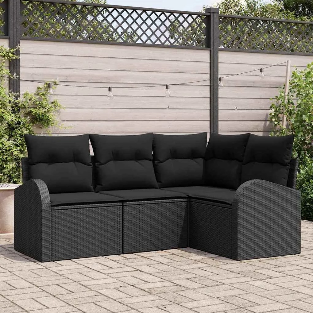 vidaXL Σετ Καναπέ Κήπου με μαξιλάρι 4 pcs Μαύρο Πολυ ράταν