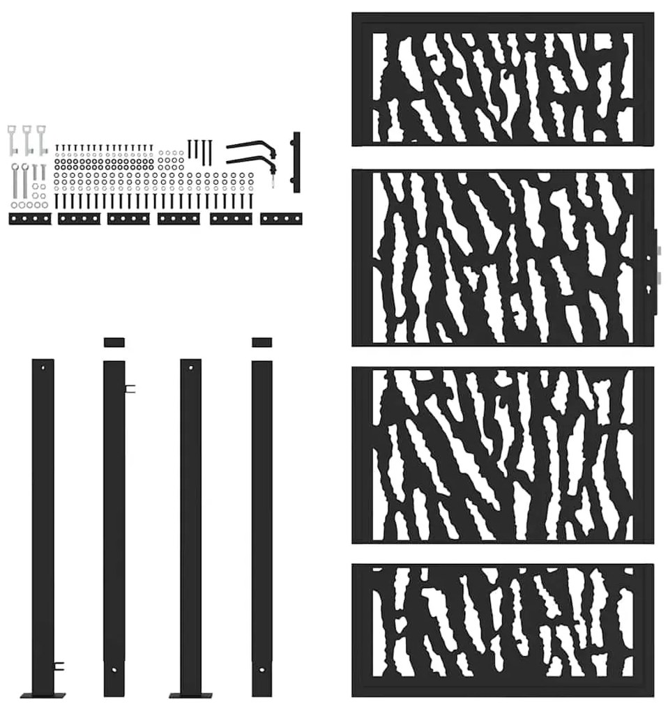 vidaXL Πύλη κήπου Μαύρη 105x180 cm Ατσάλινο σχέδιο ίχνους