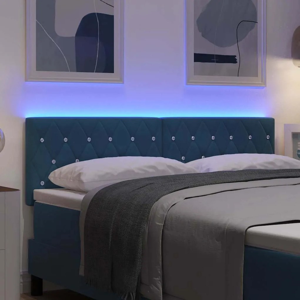 vidaXL Κεφαλάρι LED με φώτα λωρίδας LED Σκούρο Μπλε 80 cm Βελούδο