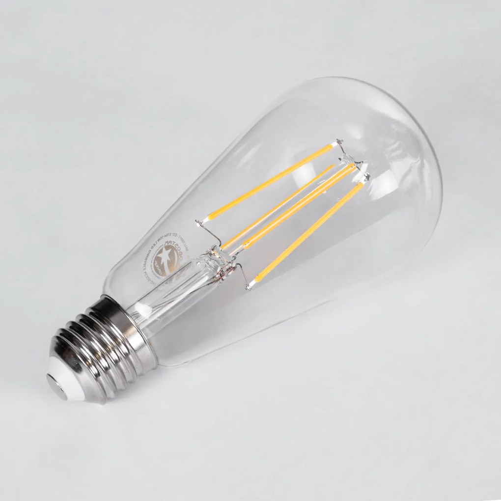 GloboStar 99017 Λάμπα LED Long Filament E27 ST64 Αχλάδι 10W 1000lm 360° AC 220-240V IP20 Φ6.4 x Υ14cm Θερμό Λευκό 2700K με Διάφανο Γυαλί - Dimmable - 3 Years Warranty - 99017