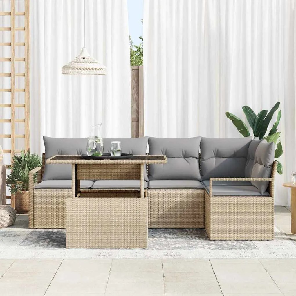 vidaXL Σετ Καναπέ Κήπου 6 pcs μπεζ και ανοιχτό γκρι 100 x 55 x 73 εκ