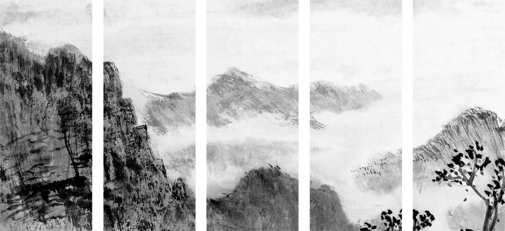 Εικόνα 5 μερών παραδοσιακή κινέζικη ζωγραφική τοπίων σε ασπρόμαυρο
