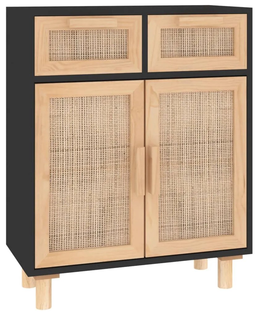 vidaXL Ντουλάπι Μαύρο 60 x 30 x 75 εκ. από Μασίφ Πεύκο &amp; Φυσικό Ρατάν
