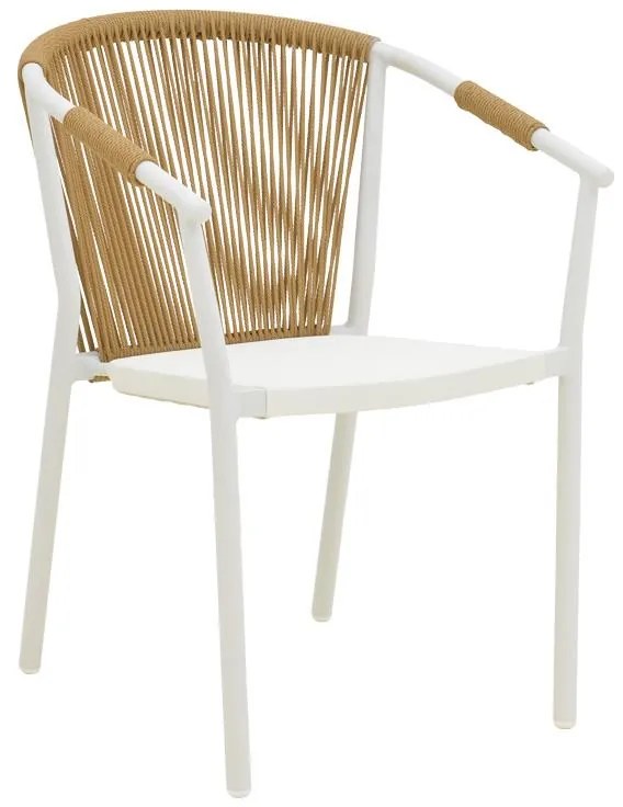 Καρέκλα - Πολυθρόνα Convince αλουμινίου στοιβαζόμενη με λευκό σκελετό-textilene-pe rattan σε Φυσικό 56x63x82 εκ. 56x63x82 εκ.