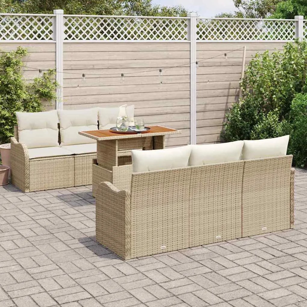 vidaXL Σετ Καναπέ Κήπου με αποθήκευση 7 pcs Μπεζ Πολυ ράταν