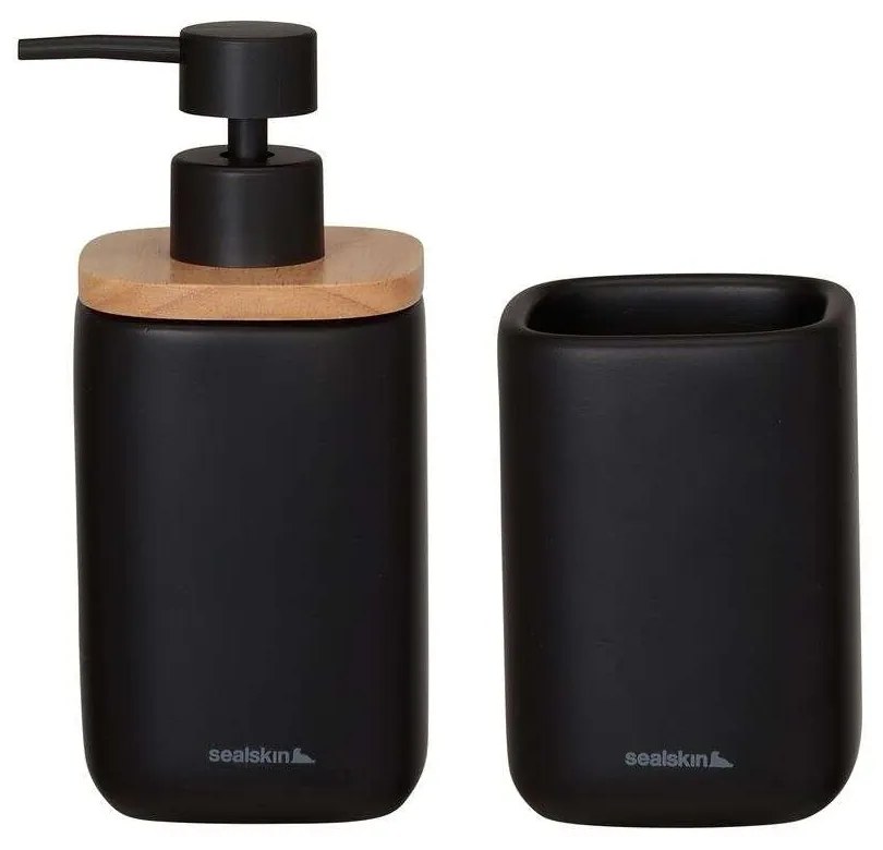 Mind black set δοχείο κρεμοσάπουνου 200 ml & ποτήρι οδοντόβουρτσας Sealskin