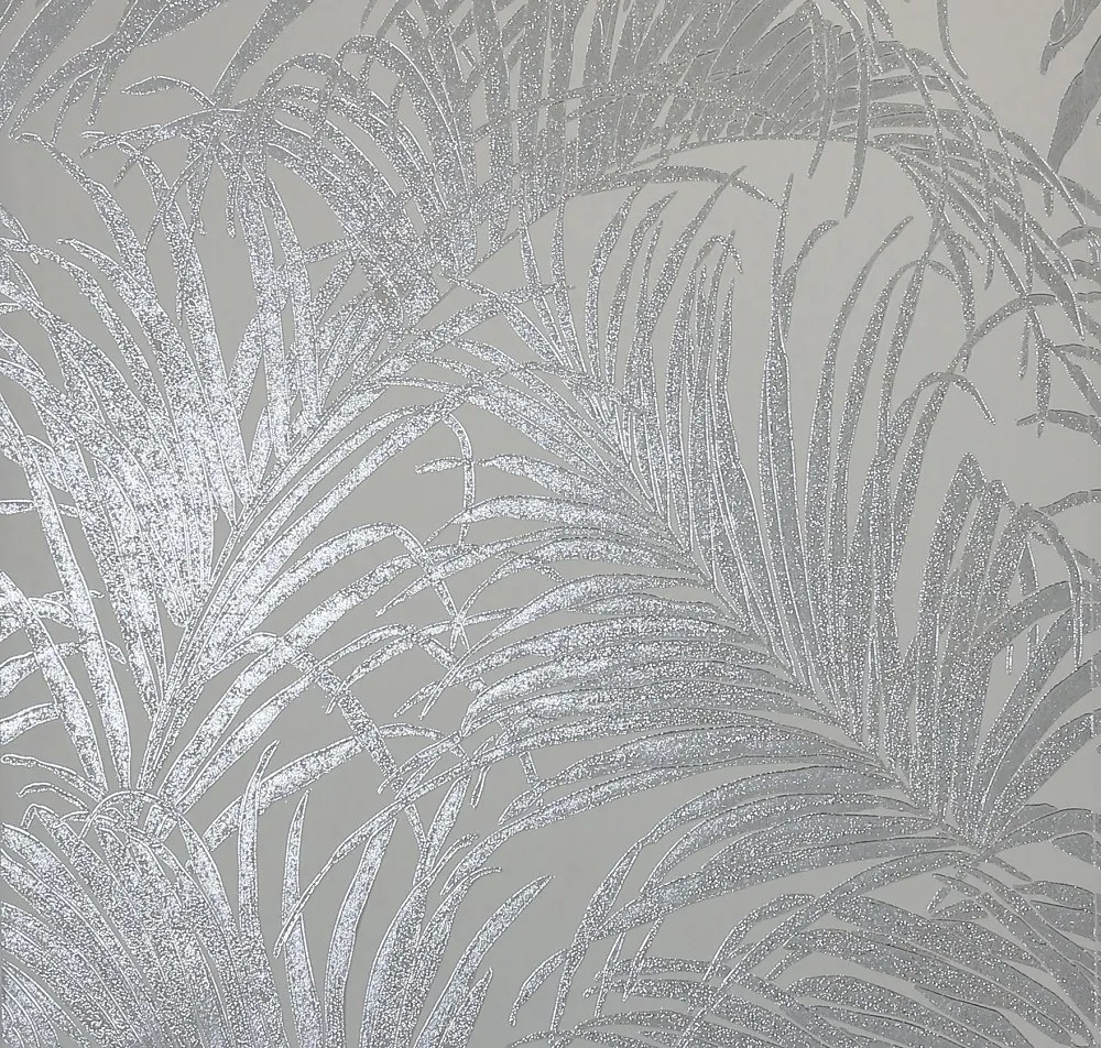 Ταπετσαρία τοίχου Reflections Kiss Foil Palm Leaf Silver grey  903200