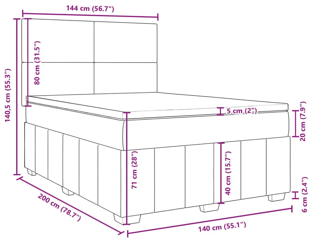 Κρεβάτι Boxspring με Στρώμα Μαύρο 140x200 εκ. Υφασμάτινο - Μαύρο