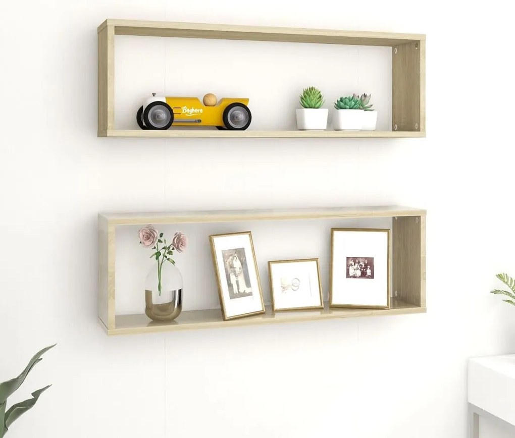 vidaXL Ράφια Κύβοι Τοίχου 2 τεμ. Sonoma Δρυς 80x15x26,5εκ. Επεξ. Ξύλο