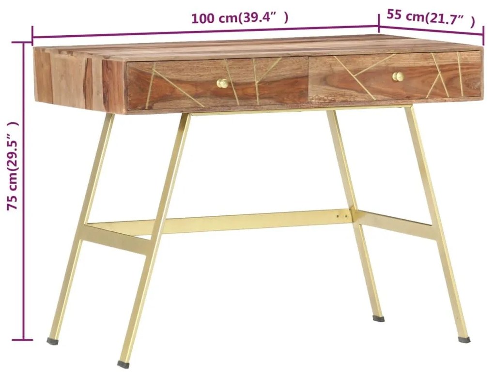 Σεκρετέρ με Συρτάρια 100x55x75 εκ. από Μασίφ Ξύλο Sheesham - Καφέ