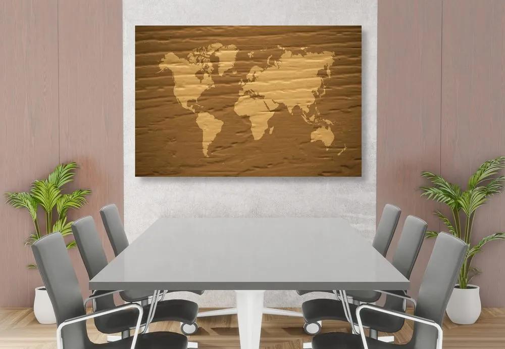 Εικόνα ενός καφέ παγκόσμιου χάρτη σε έναν φελλό - 120x80  arrow