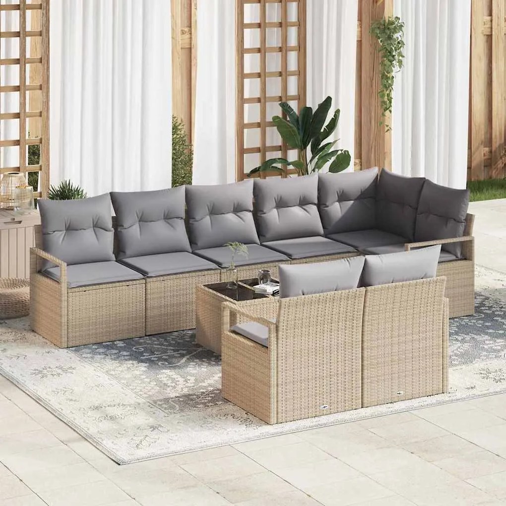 vidaXL Σετ Καναπέ Κήπου 9 pcs Μπεζ Πολυ ράταν