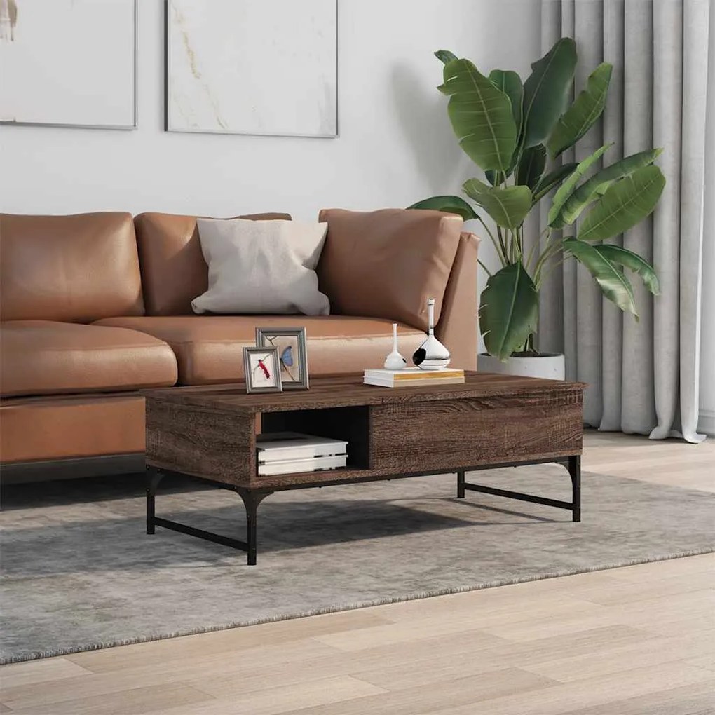 vidaXL Τραπεζάκι Σαλονιού Καφέ Δρυς 100x50x35 εκ. Επεξ. Ξύλο/Μέταλλο