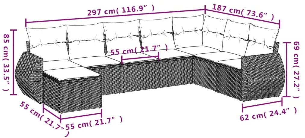 vidaXL Σαλόνι Κήπου Σετ 8 τεμ. Μπεζ Συνθετικό Ρατάν με Μαξιλάρια