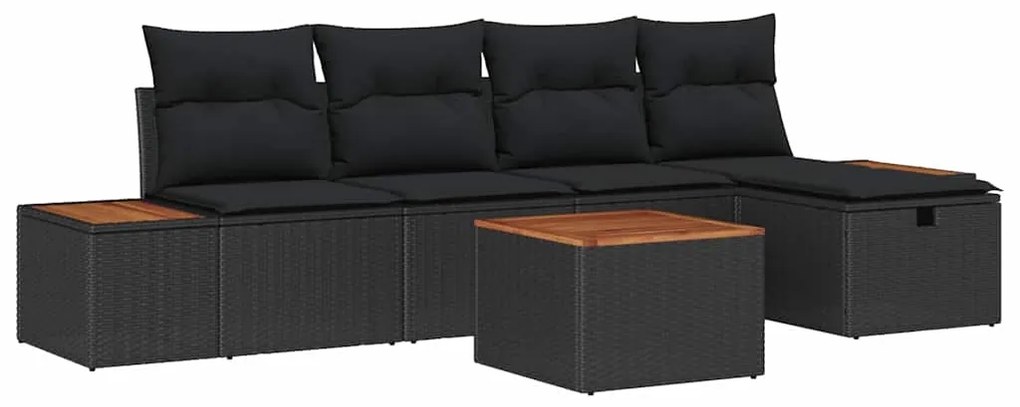 vidaXL Σετ Καναπέ Κήπου με μαξιλάρι 6 pcs Μαύρο Πολυ ράταν