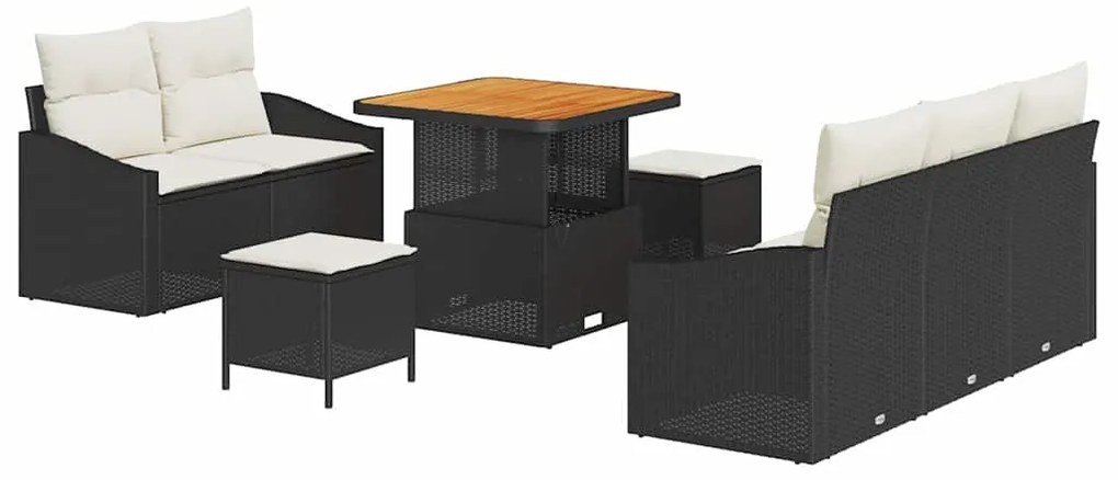 vidaXL Σετ Καναπέ Κήπου με μαξιλάρι 8 pcs Μαύρο, Κρέμα 80 x 80 x 71 cm