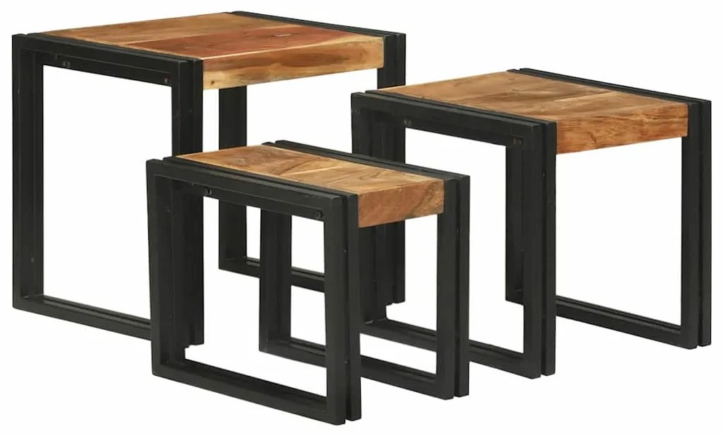 vidaXL Τραπέζι Σαλονιού με Στηρίγματα 3 pcs Καφέ και Μαύρο